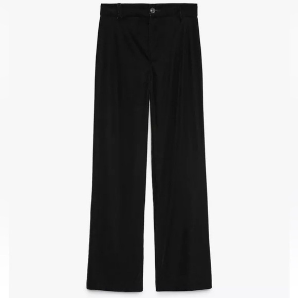Zara Women's Velvet High Waist Trouser Pants in Black Sz L Style 2731/305/800 - Picture 1 of 15